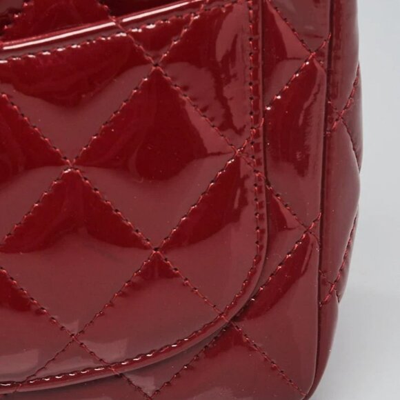 Chanel Dark Red Quilted Patent Leather Classic Square Mini Flap Bag - Picture 9 of 12